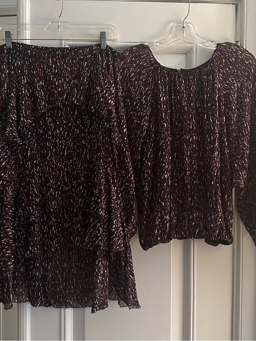 Joie Women's Two-Piece Skirt Set In Black With Maroon And White Speckle